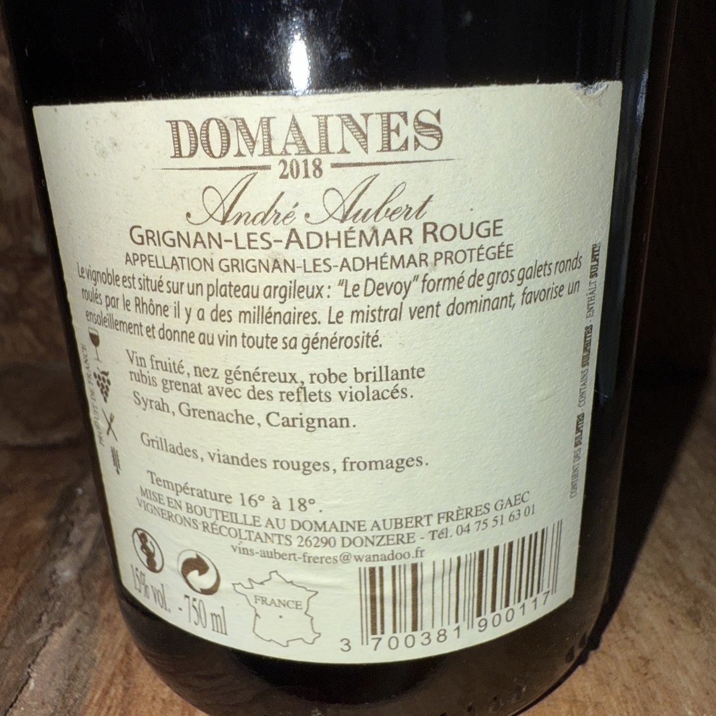 Domaines Andre Aubert grignan 2018