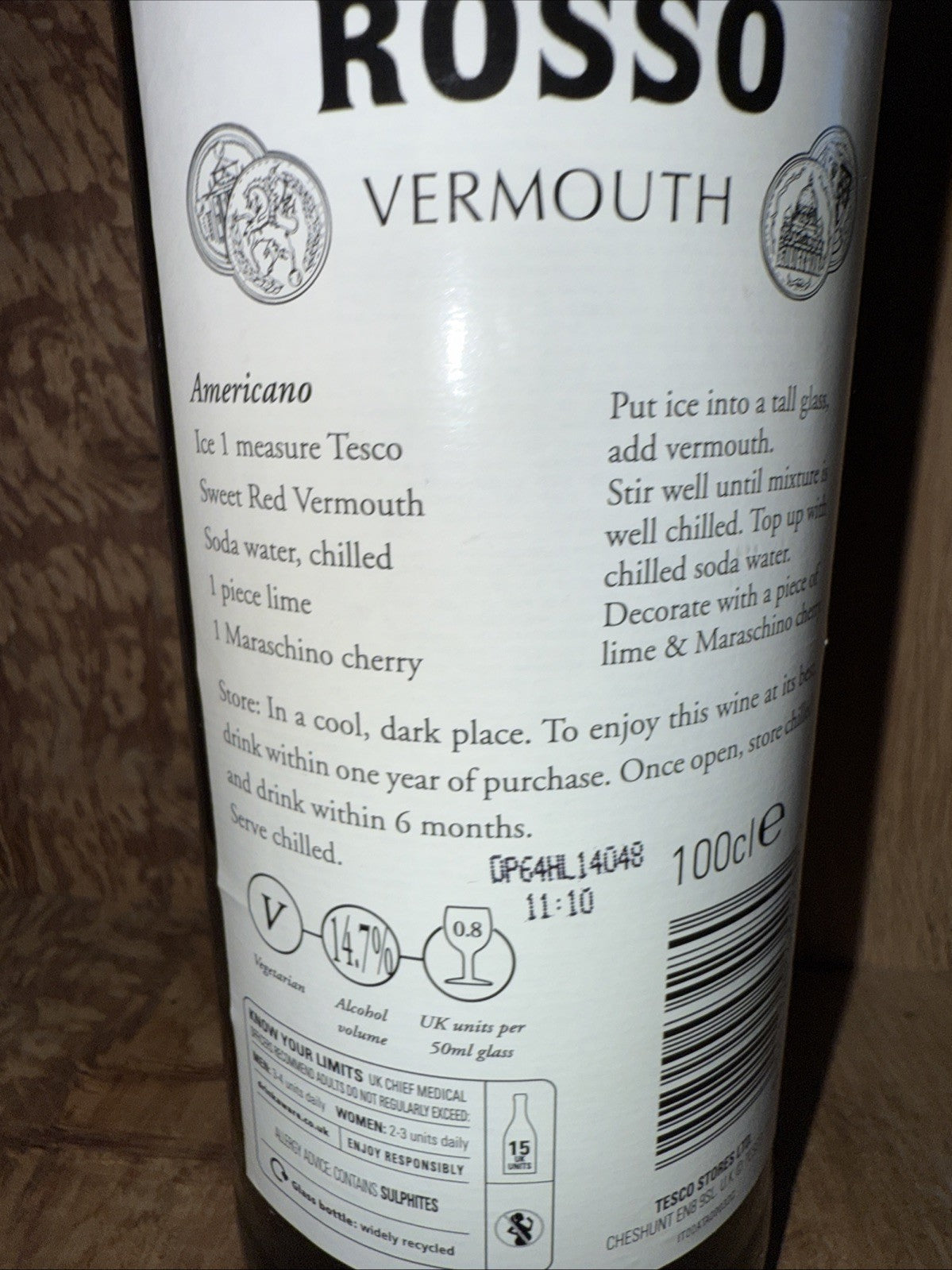 Tesco Rosso Vermouth from 1980s Full Good Condition