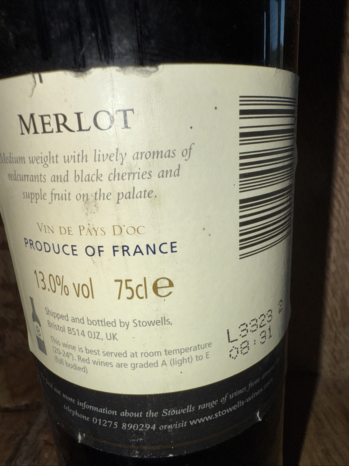 Stowells Merlot probably dating to 1990s from label