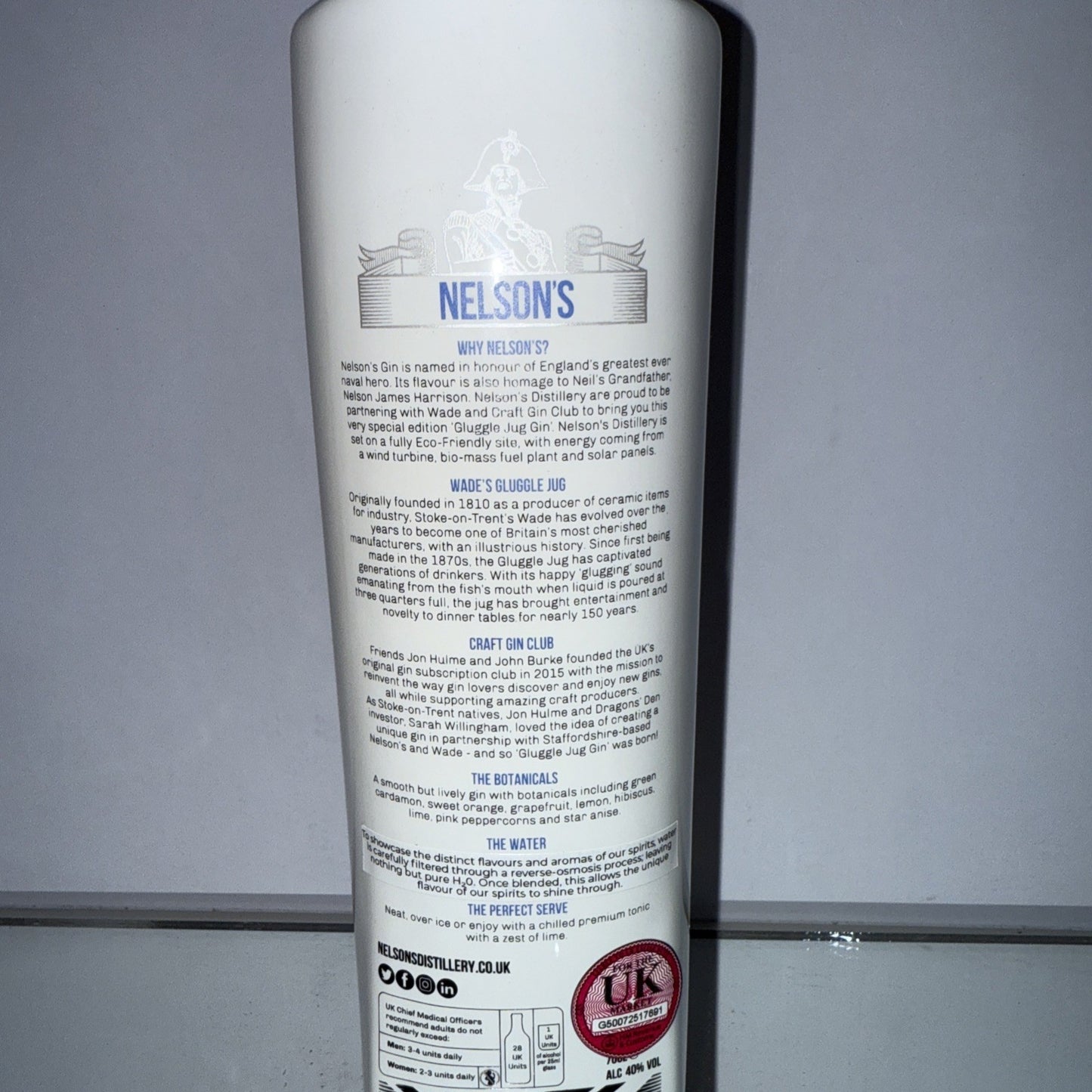 Nelson's Gluggle Jug Gin 42.5% Rum 70cl Last stocks Distillery now closed!!