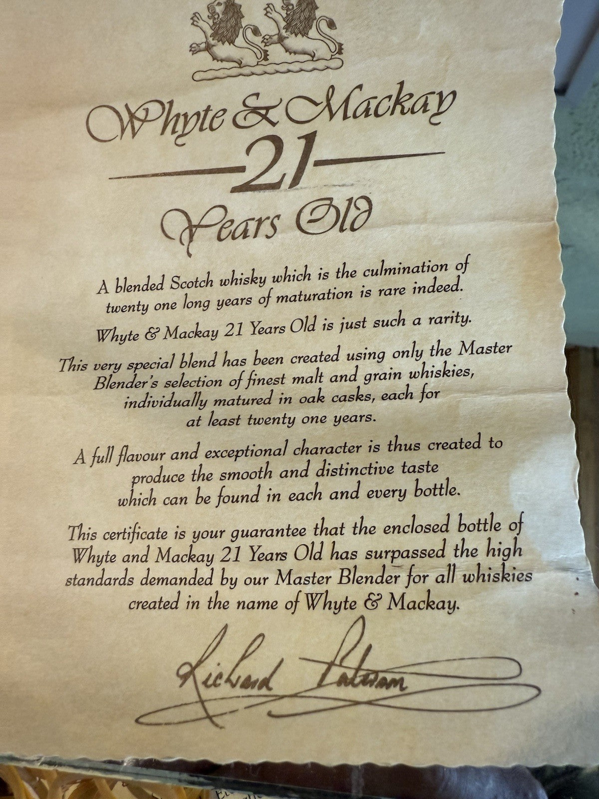 Whyte and Mackay 21 Year Old Bottled 1984