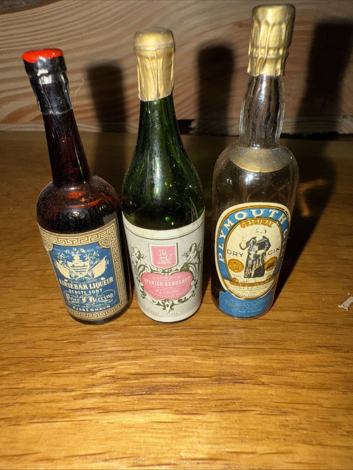 3 Mini Miniatures Plymouth gin spanish bergundy Kirsebar liqueur