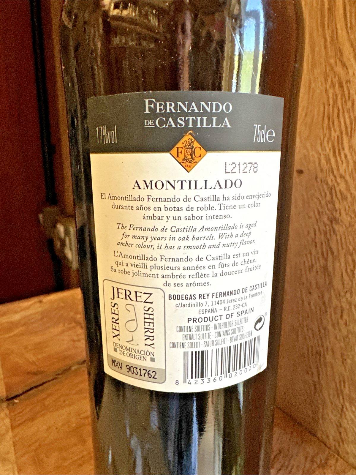 Amontillado dry Sherry Fernando de Castilla