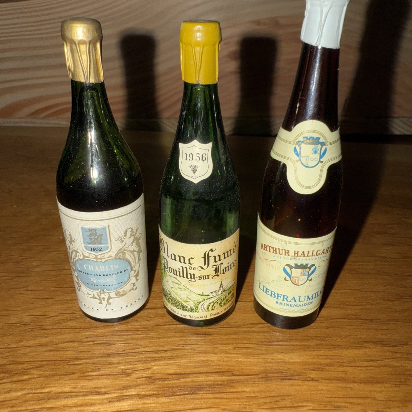 Mini Miniatures of 1952 chablis, pouyilly fume 1956, liebfraumilch