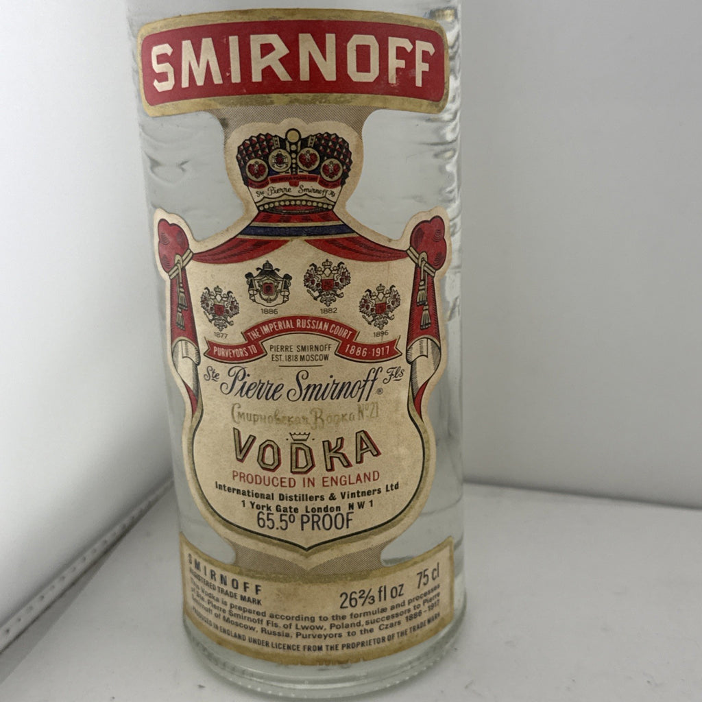 Vintage 1970s Smirnoff Vodka Full 75cl 65.5 Proof Embossed Bottle