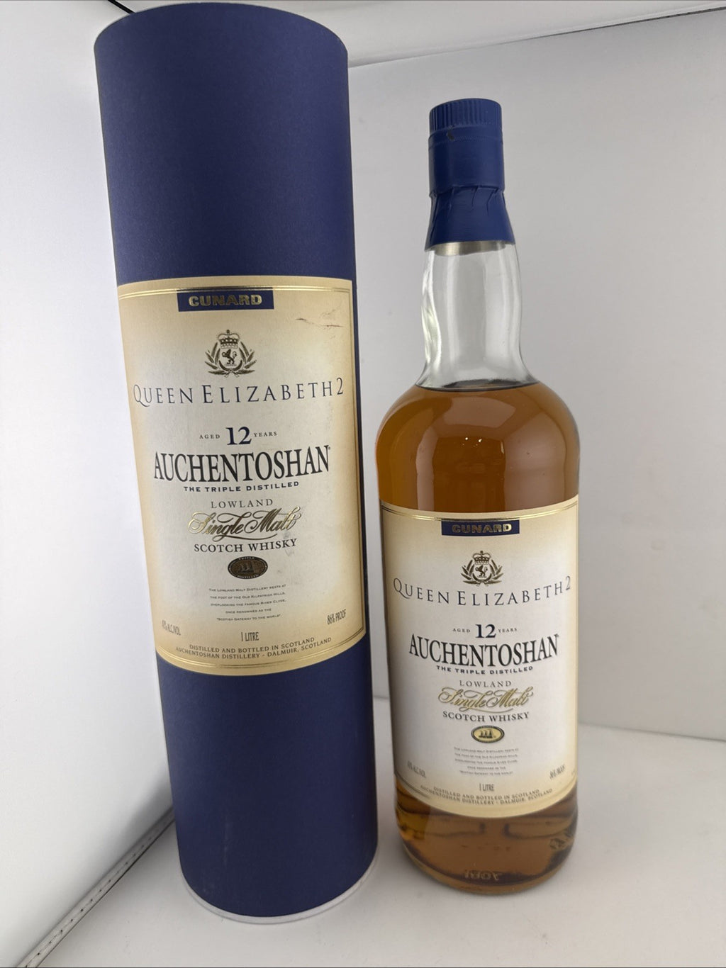 Vintage Cunard QE2 Auchentoshan 12 Year Old 1L Single Malt Whisky Boxed 1990s