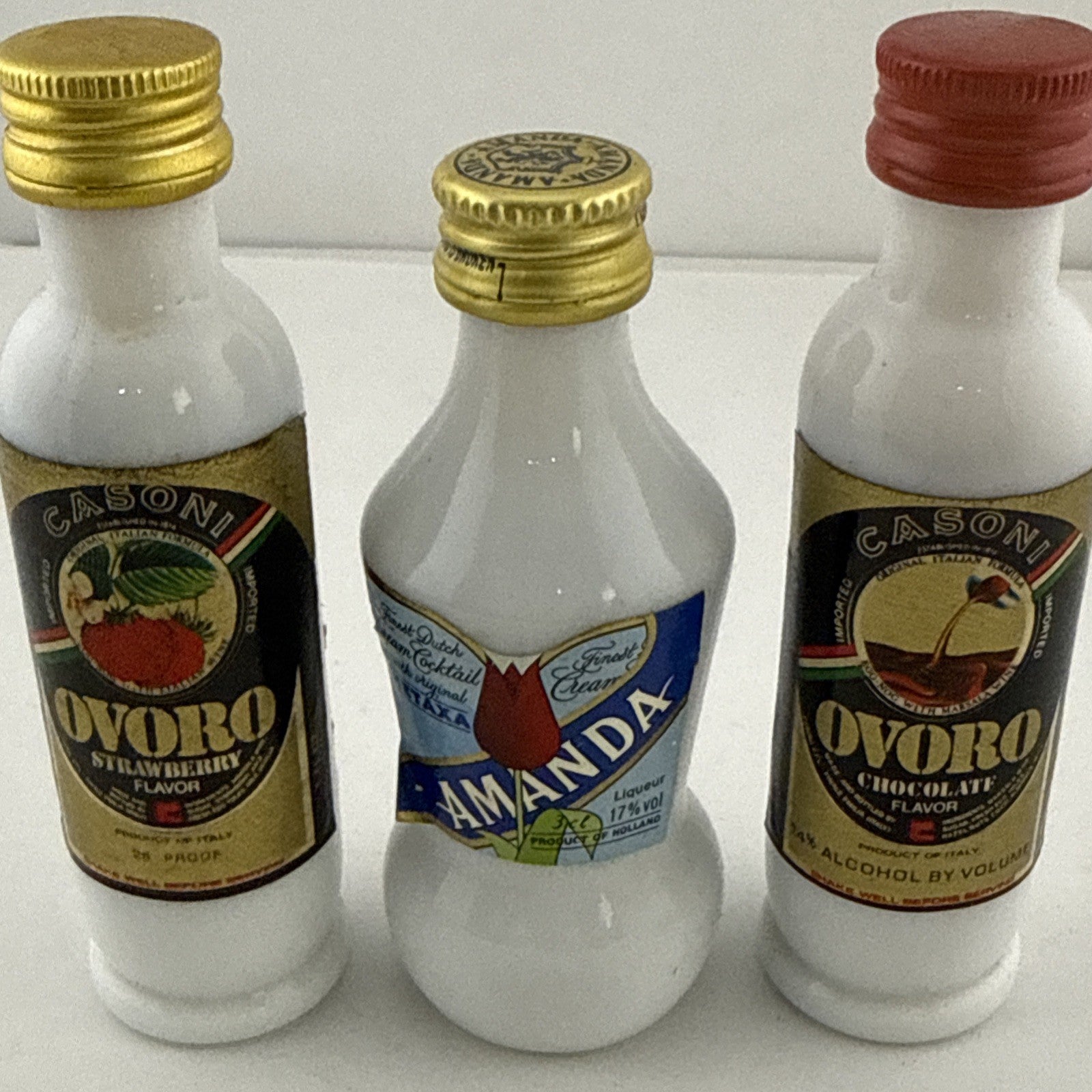 Vintage 1980s Casone Ovoro & Amada Liqueur Miniatures White Bottle Set 5cl