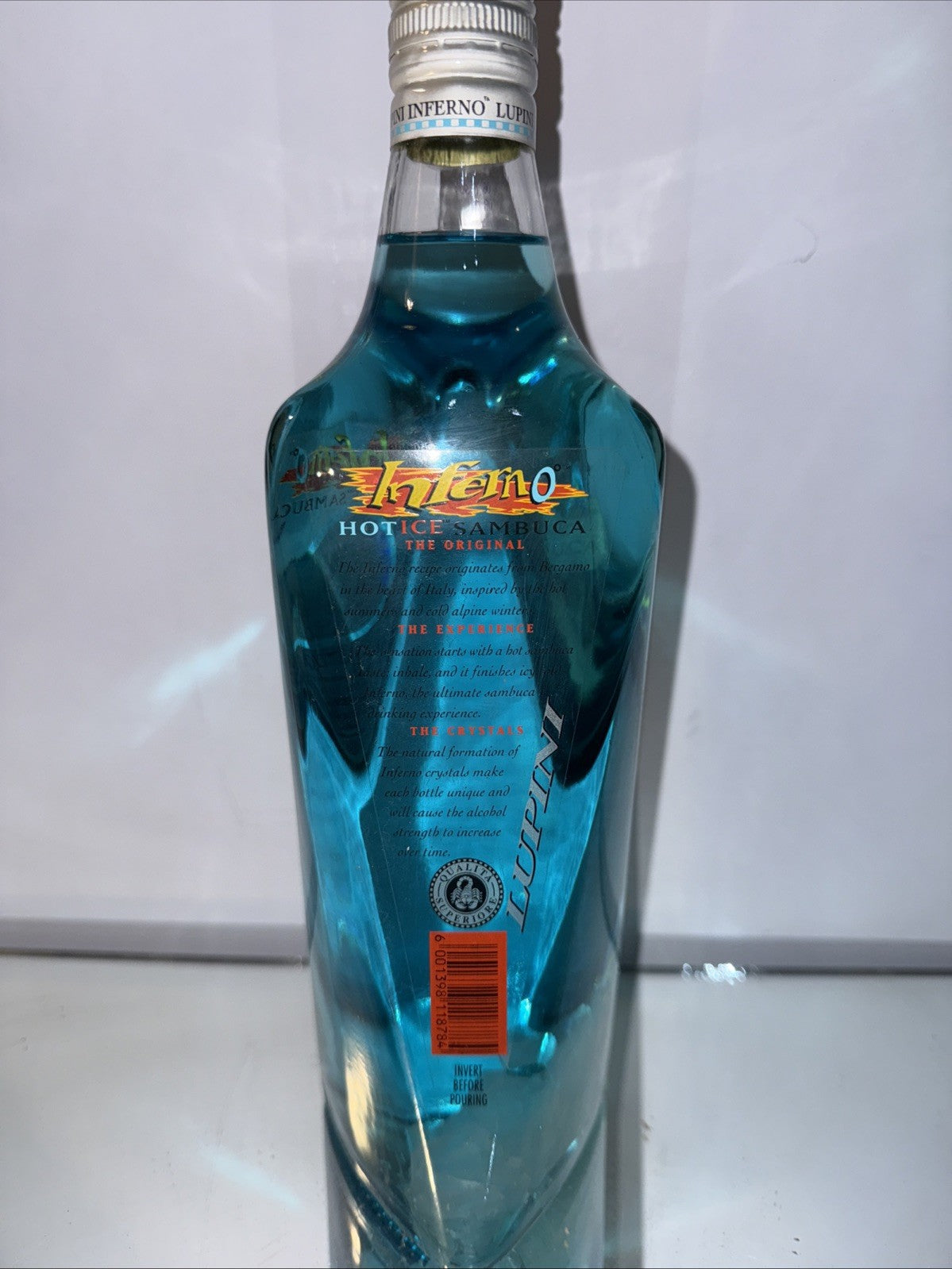 75cl bottle of Lupini Inferno Hot Ice  Sambuca 38% Abv