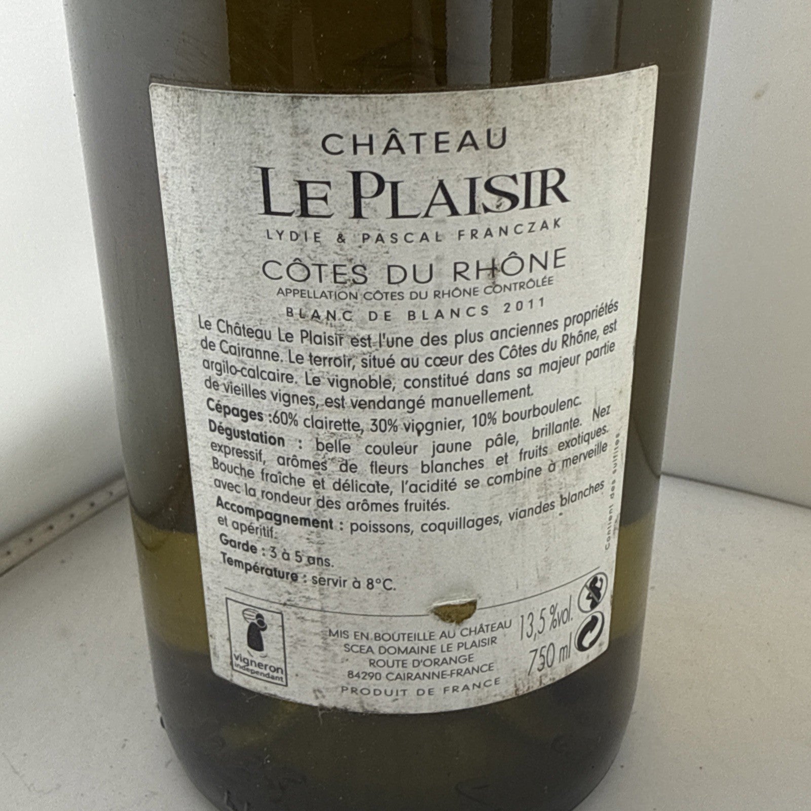 Château Le Plaisir Côtes du Rhône Blanc de Blancs 2011 750ml