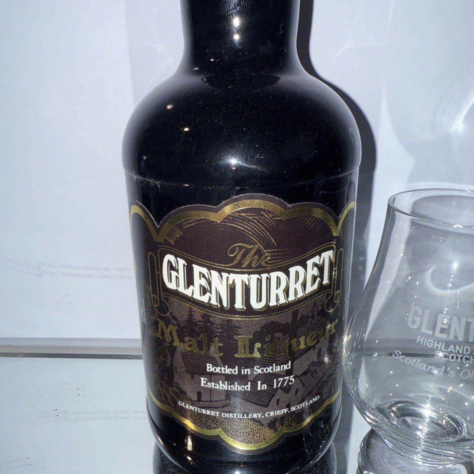 The Glenturret Malt Liqueur (estimate 1980s) With Glenturret Tasting Glass