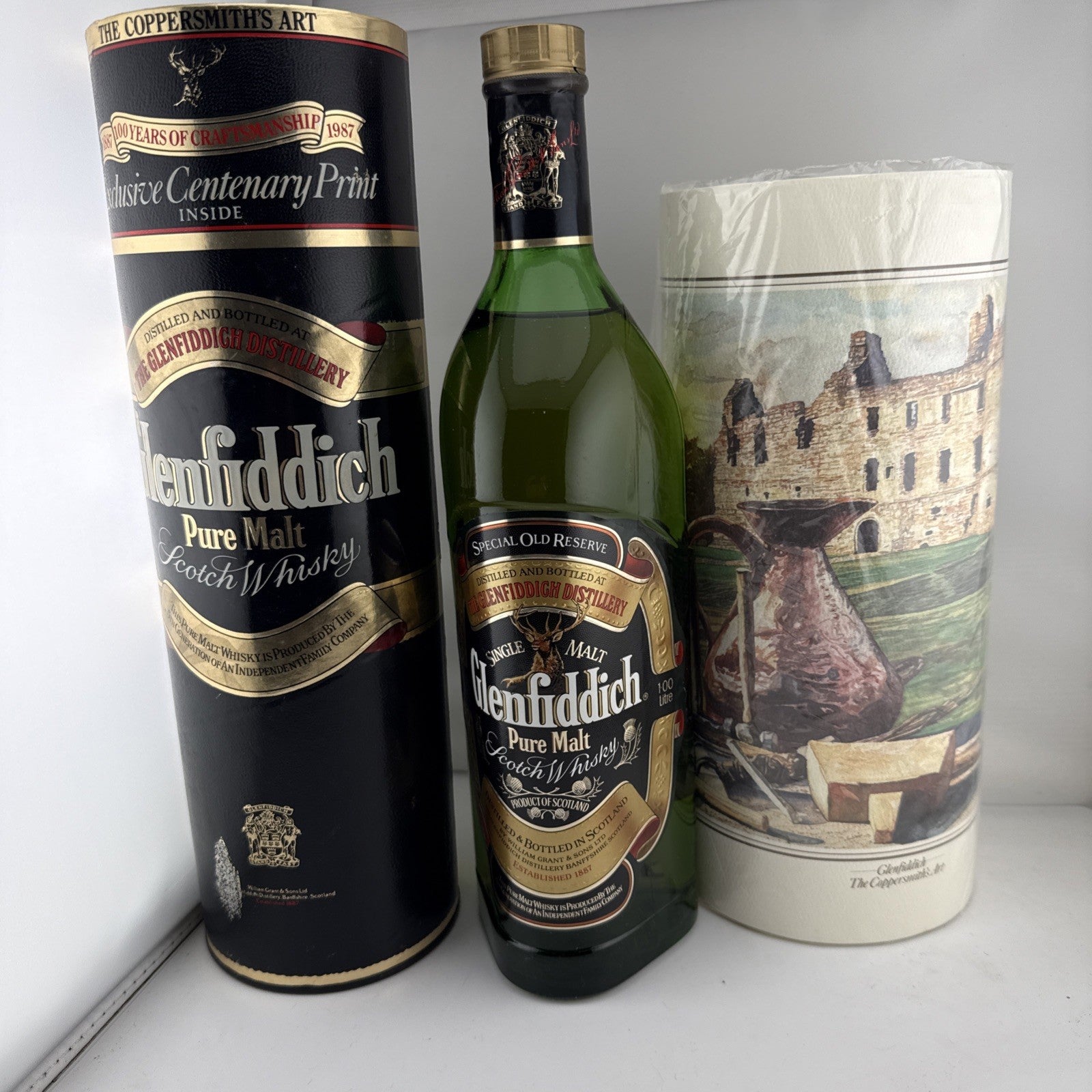 1987 Glenfiddich Centenary Pure Malt Scotch Whisky 1 Litre With Original Print