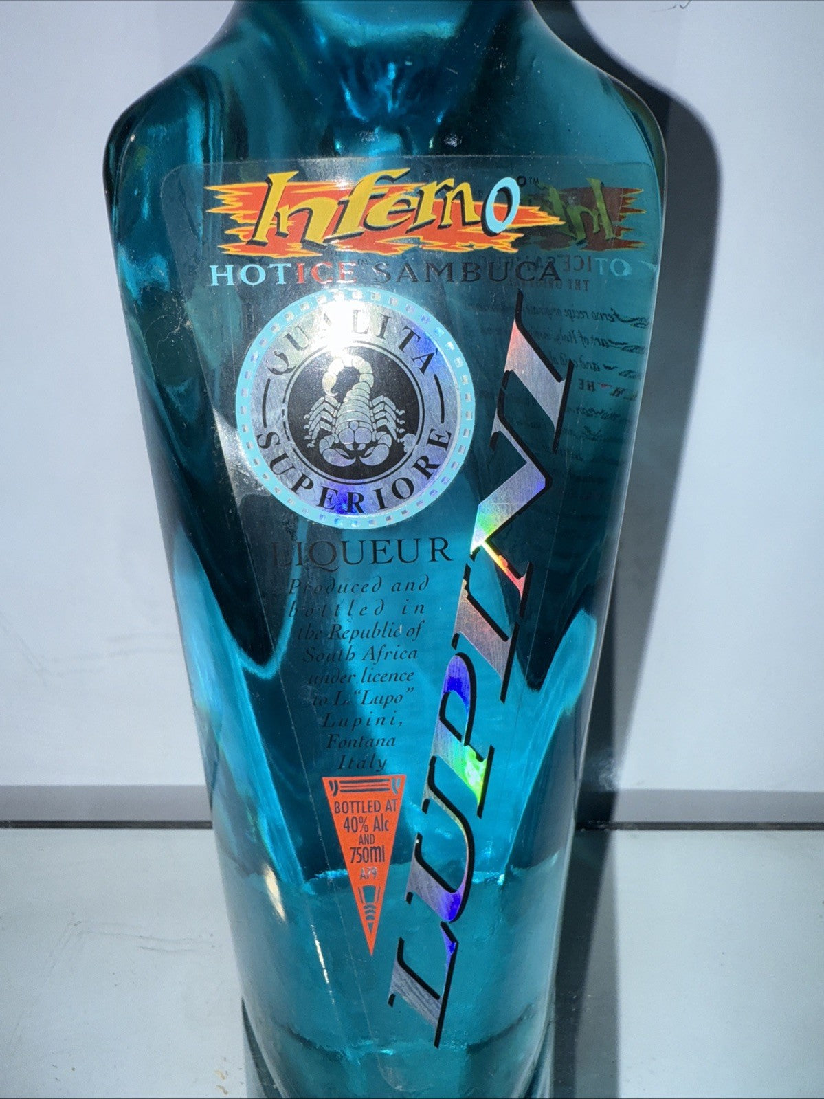 75cl bottle of Lupini Inferno Hot Ice  Sambuca 38% Abv