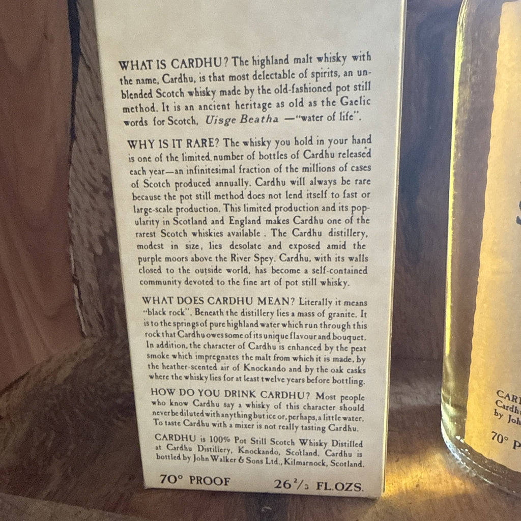 Cardhu 12 year old Highland Malt from 1970s 70% proof 26 2/3 fl oz