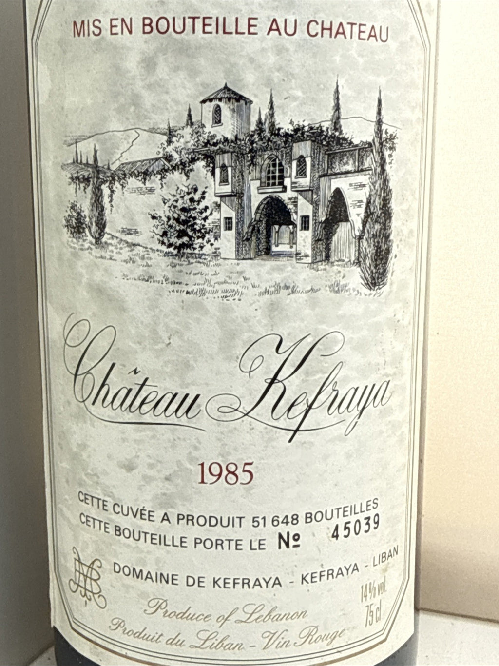 Château Kefraya 1985 Lebanese Red Wine 75cl 14% Rare Vintage Mid Shoulder Level
