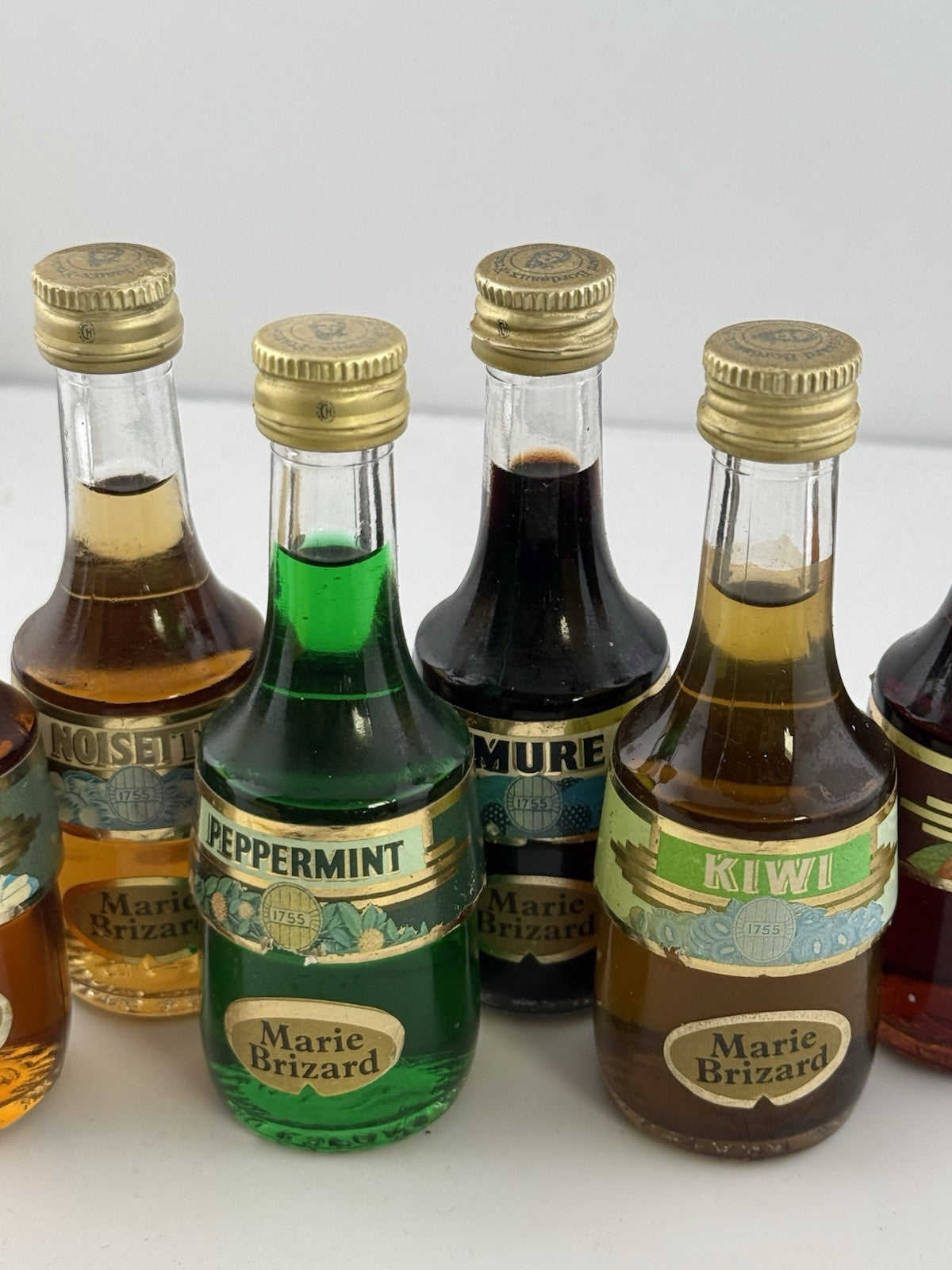 Vintage Marie Brizard Liqueur Miniatures Set x7 Banane Peppermint Kiwi Cacao Etc