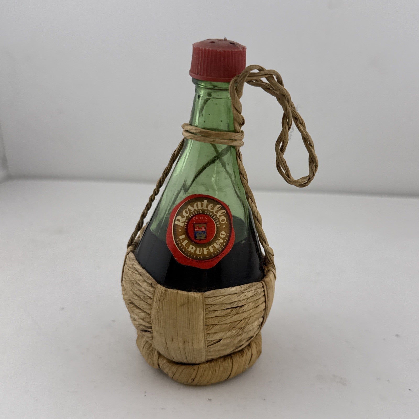 Vintage Ruffino Rosatello Miniature Straw Fiasco Bottle Italian Wine