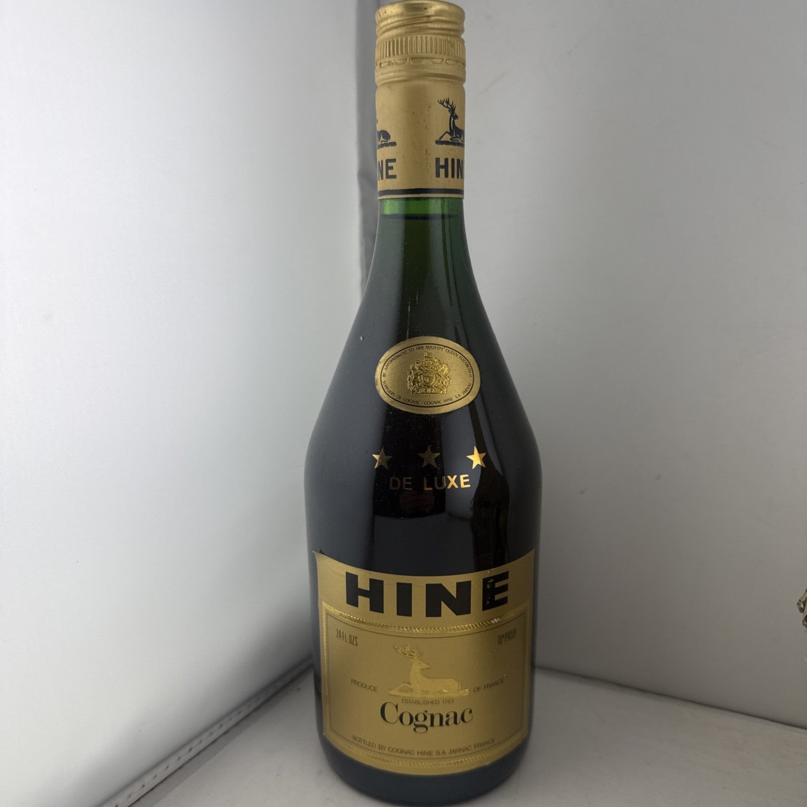 SALE Hine Three Star De Luxe Cognac 1970s 24 Fl Oz 70 Proof Vintage