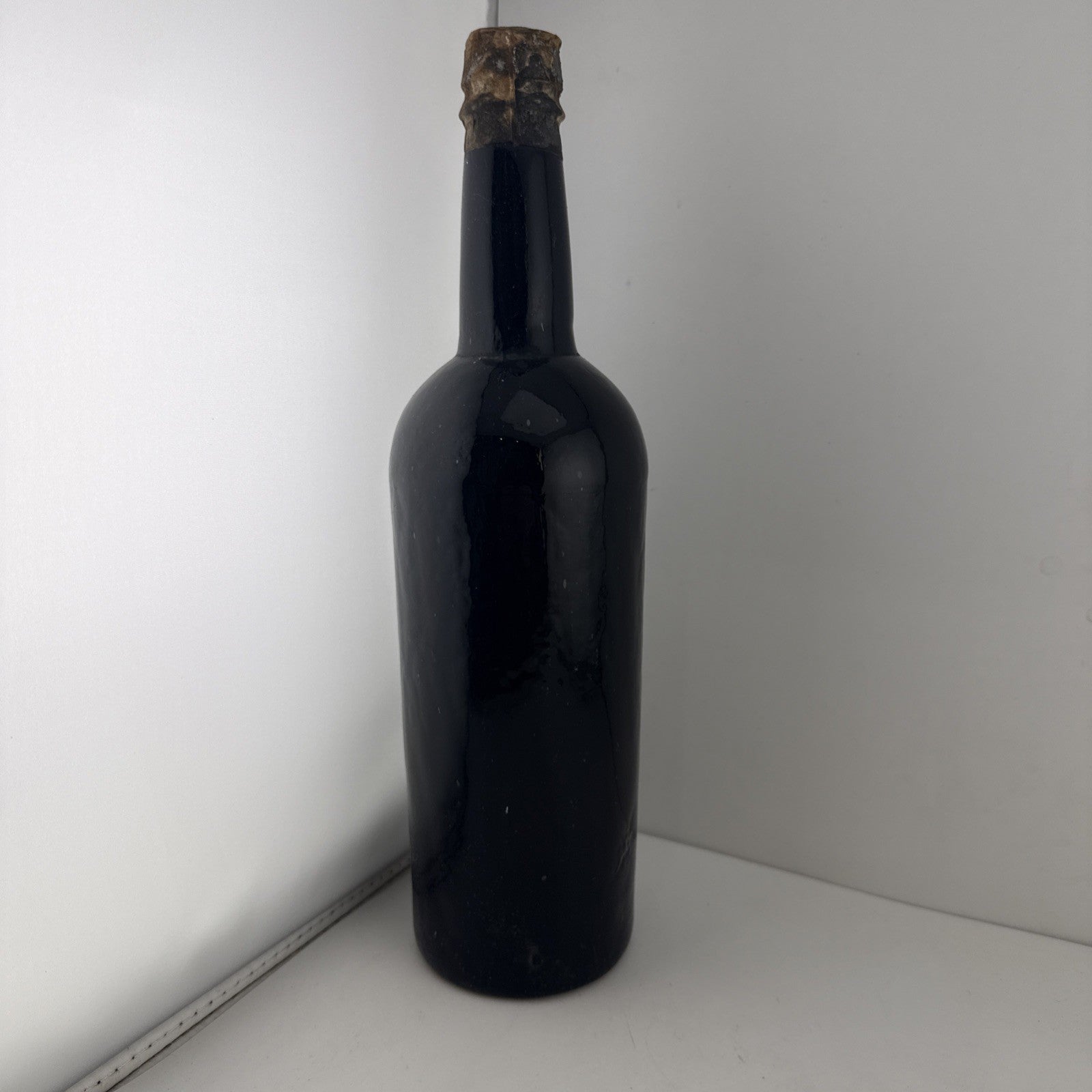 Old Full Sealed Sherry Bottle Cork Cap Vintage Hand Blown Glass Late 1800s
