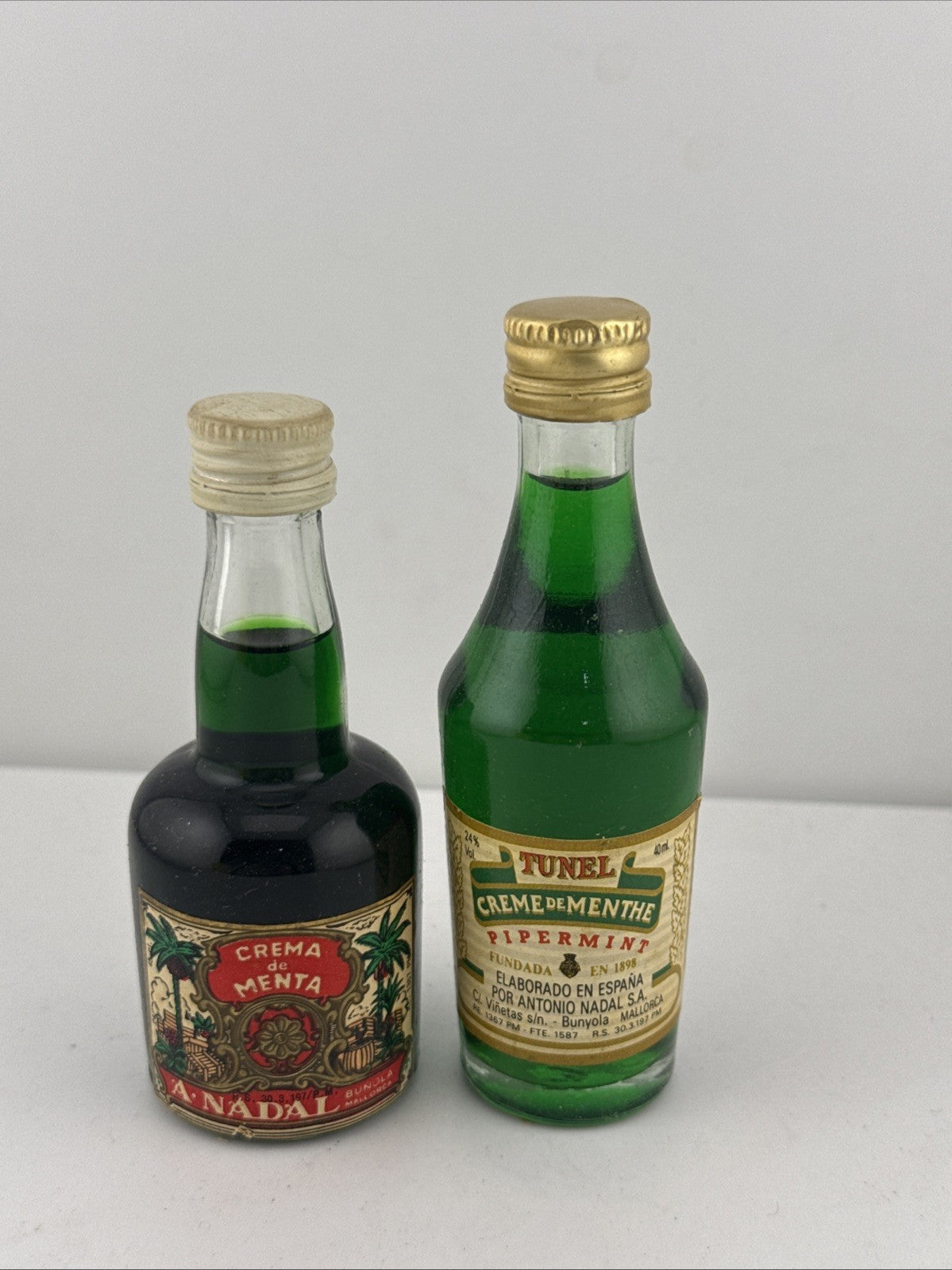 Vintage Spanish Liqueur Miniatures A Nadal Crema de Menta Tunel Peppermin