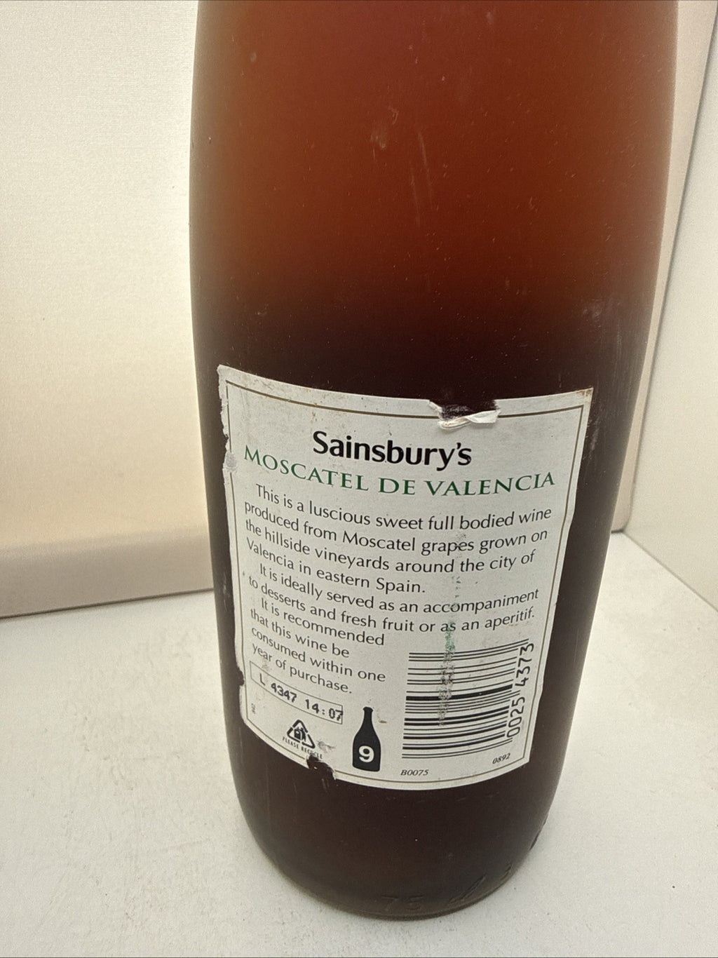 Sainsburys Moscatel de Valencia Sweet Dessert Wine 15% Vintage Spanish
