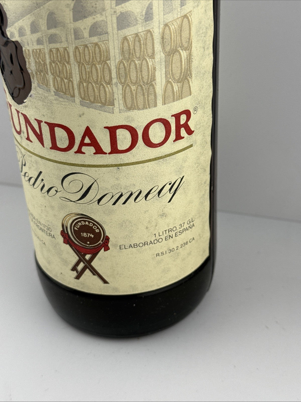 Vintage Fundador Brandy Pedro Domecq 1 Litre 37% – Spain – c. 1980s