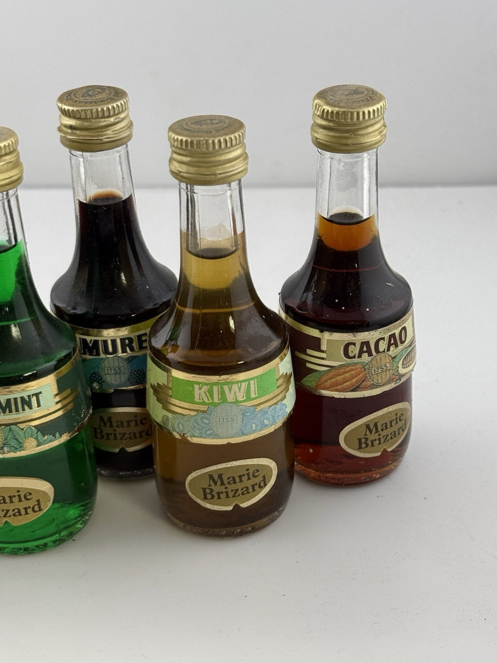 Vintage Marie Brizard Liqueur Miniatures Set x7 Banane Peppermint Kiwi Cacao Etc