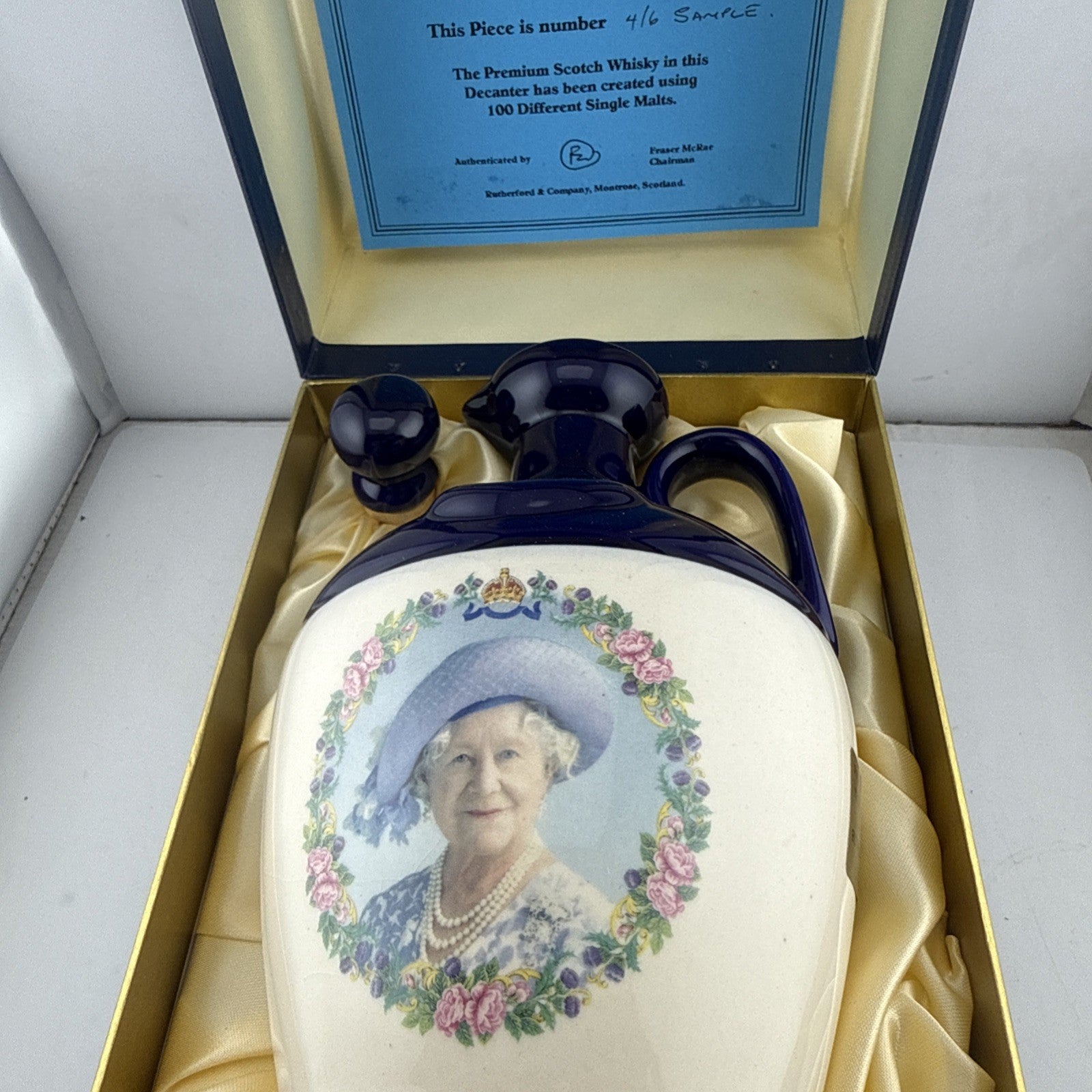 Rutherford’s Queen Mother 100 Malts Whisky Decanter 4/6 Sample Boxed 70cl