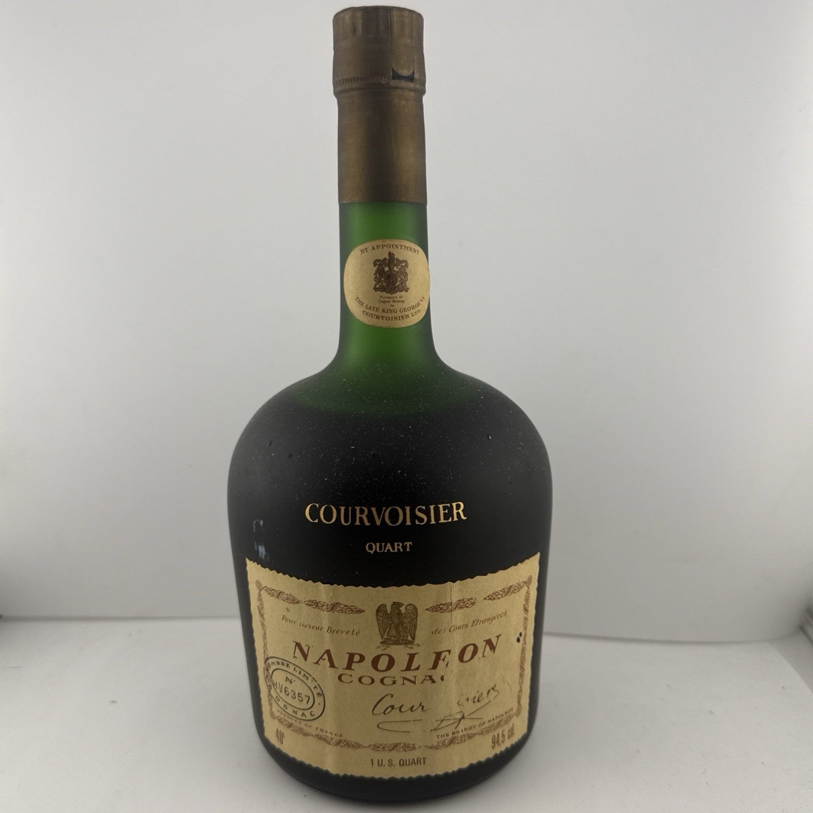 Courvoisier Napoleon Cognac US Quart 94.5cl Old Bottle w Box C1960s