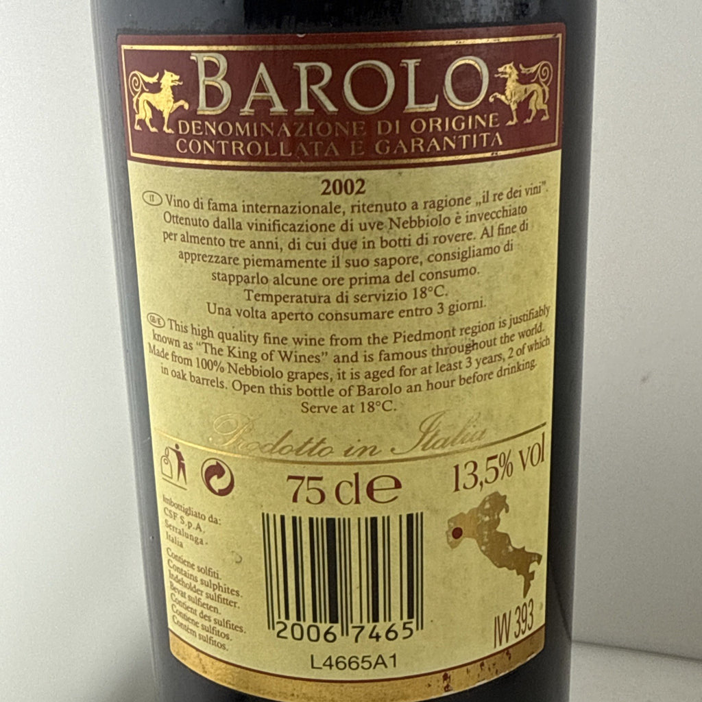 Barolo DOCG 2002 Italian Red Wine 75cl Mature Nebbiolo Piedmont