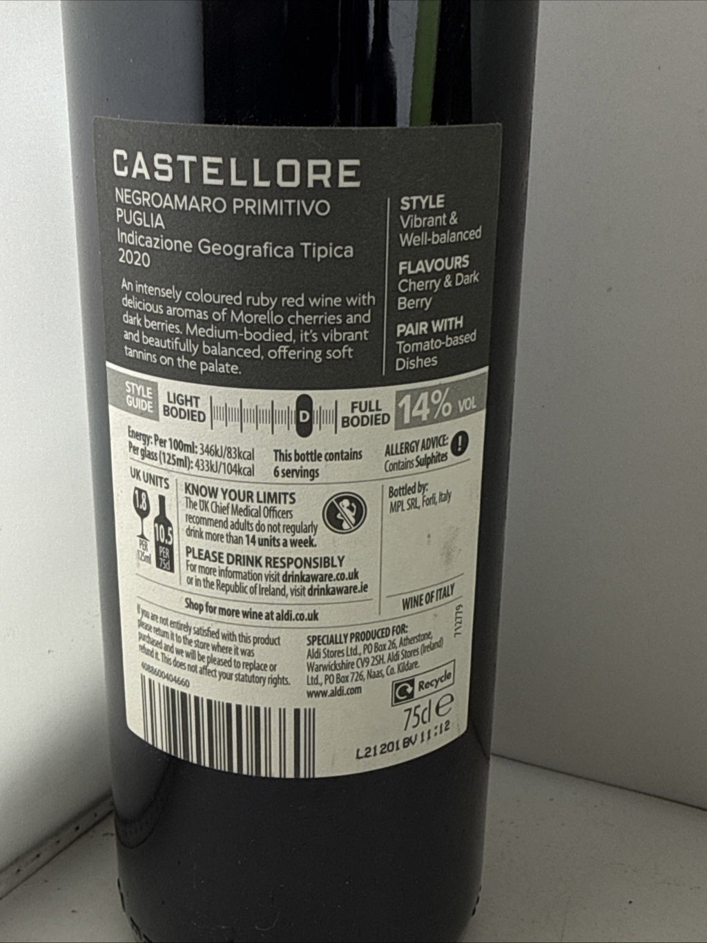 Castellore Negroamaro Primitivo 2020 Puglia Red Wine 75cl 14%
