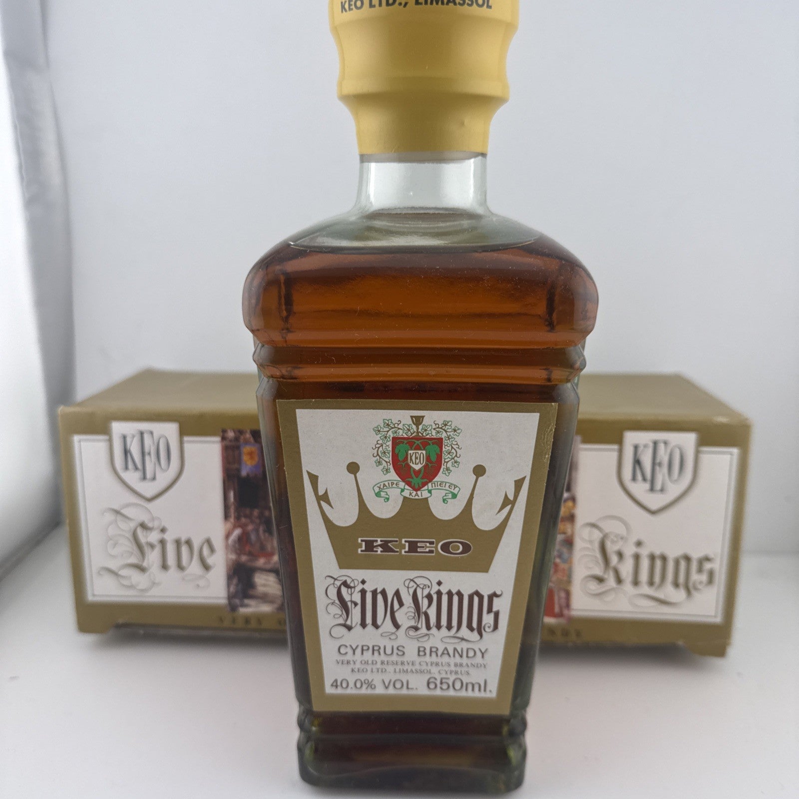 Vintage KEO Five Kings Cyprus Brandy 650ml 40% With Box c.1970s