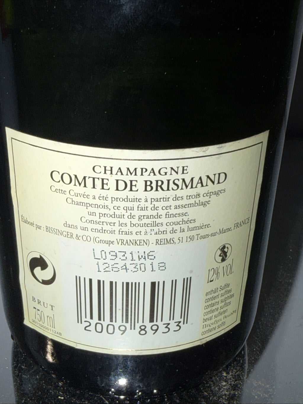 Comte de Brismand Brut Réserve Champagne Prob 2008 Vintage