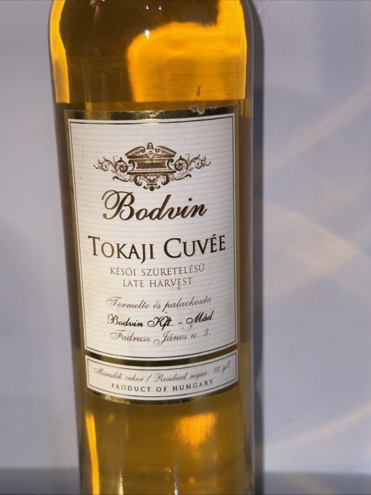Bodvin Tokaji Cuvée – Late Harvest – 2014, 50cl, Hungary.