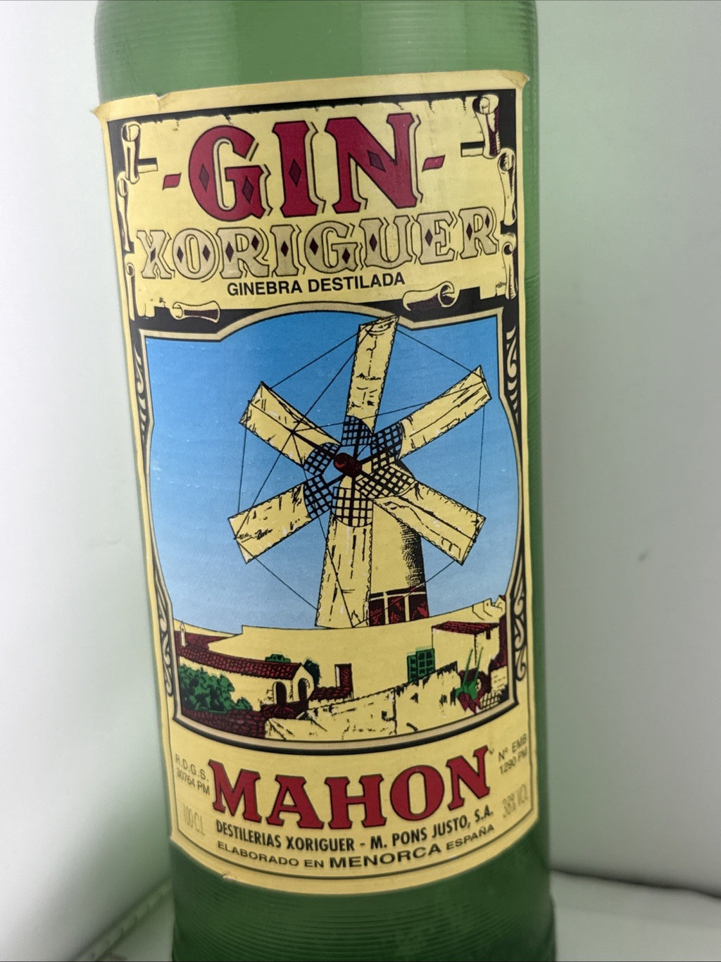 Vintage Xoriguer Gin Mahón 1L 38%, sealed, Menorca Spain, 1980s/1990s.