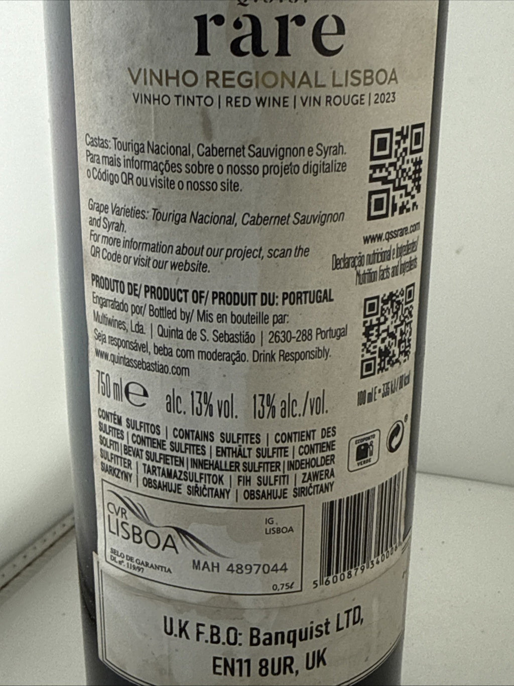 2023 Q.S.S. Rare Vinho Regional Lisboa Red Wine 75cl 13% Portugal
