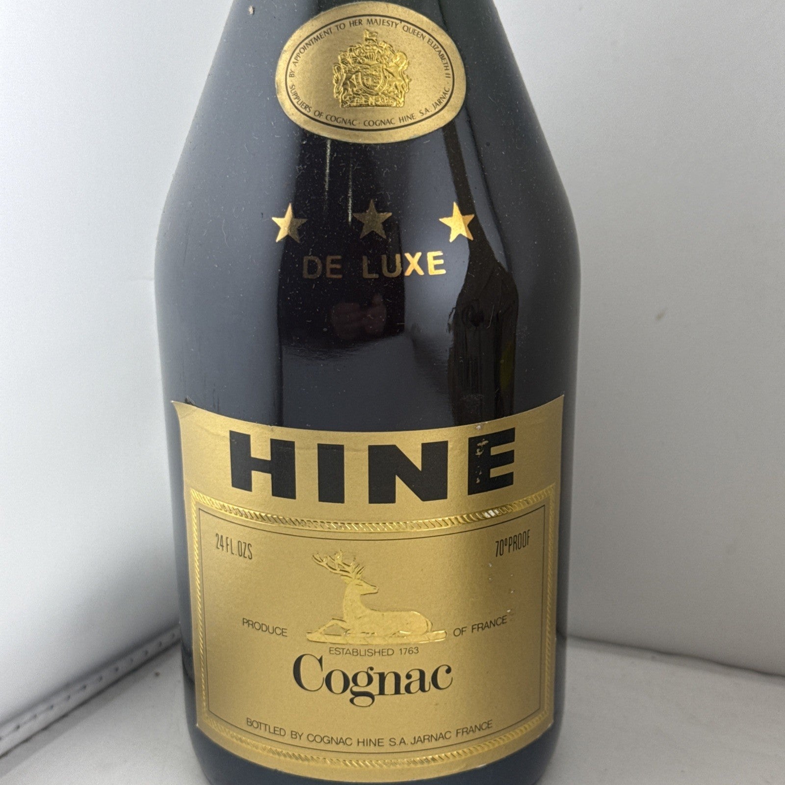 SALE Hine Three Star De Luxe Cognac 1970s 24 Fl Oz 70 Proof Vintage