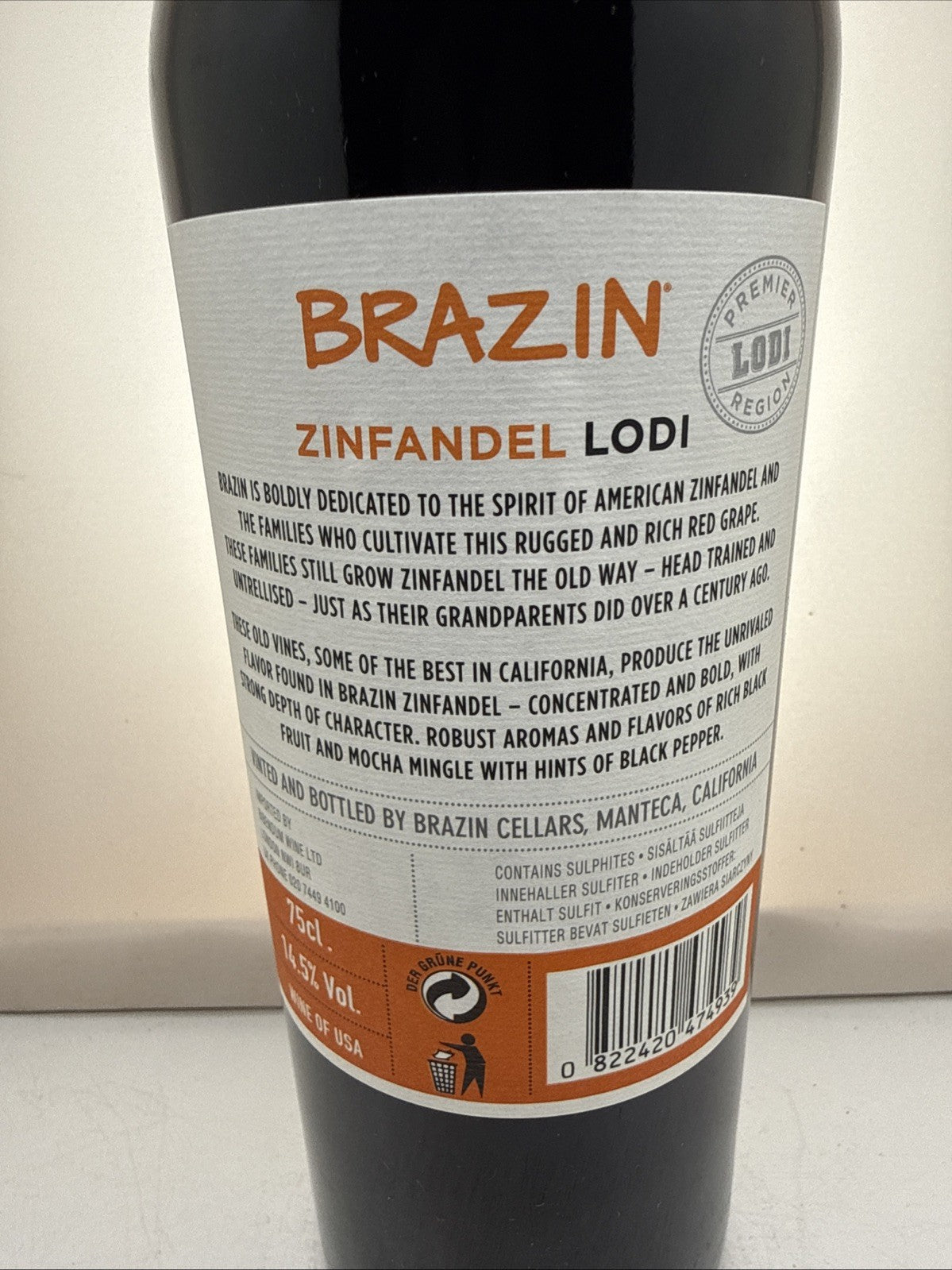 Brazin Old Vine Zinfandel 2014 Lodi California 11yo Red Wine