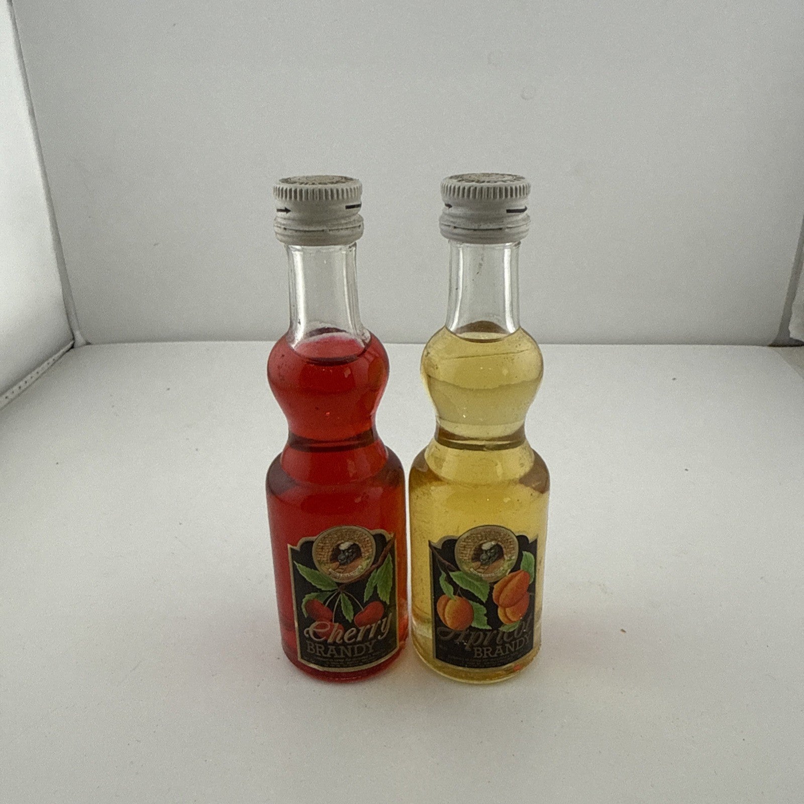 Vintage 1980s Cherry & Apricot Brandy Miniatures Glass Stopper 5cl Pair