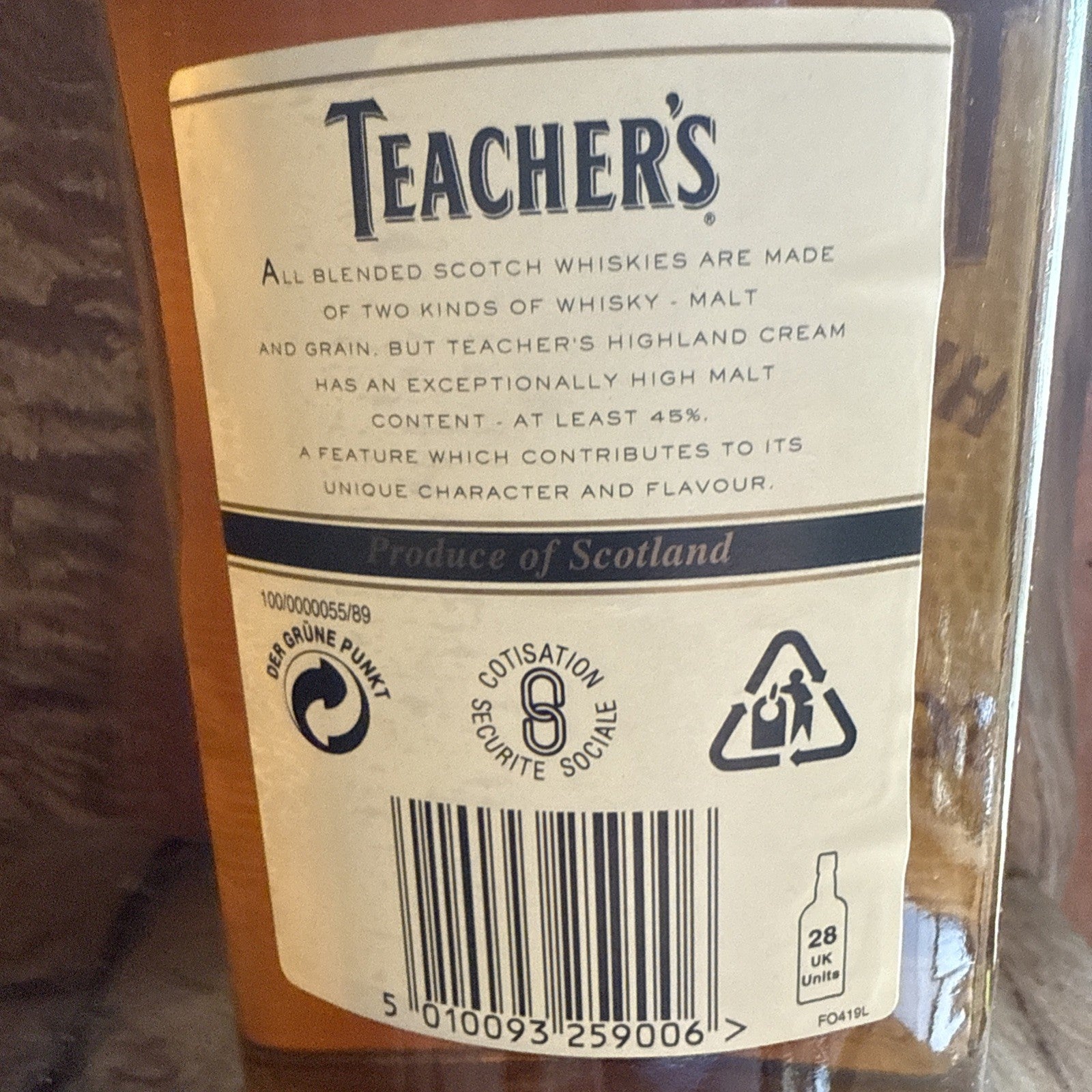 Teachers Highland cream bottled 1980s