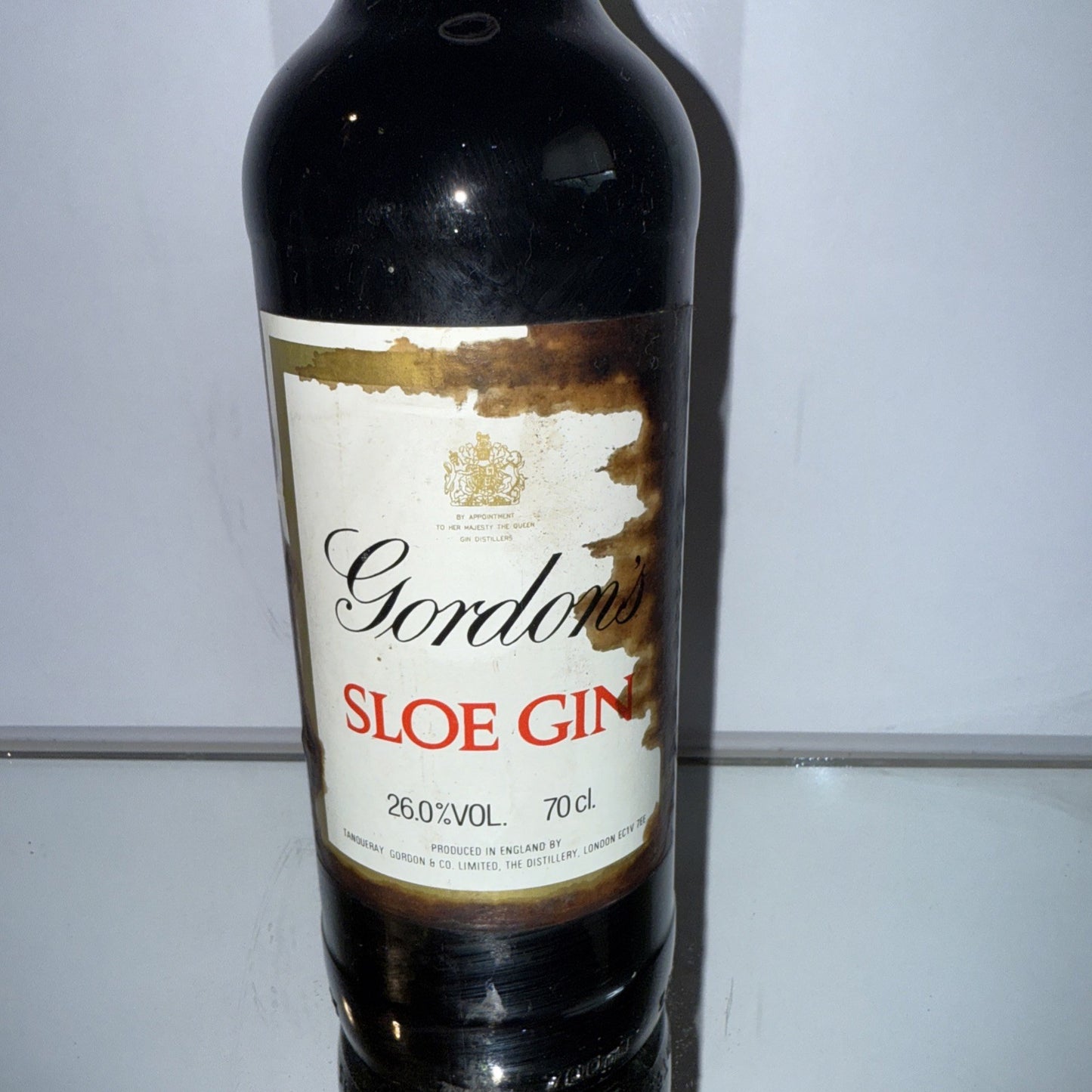 Gordon's Sloe Gin 70cl ( Label Damage From Other Bottle Seepage)Bottled In 1980s