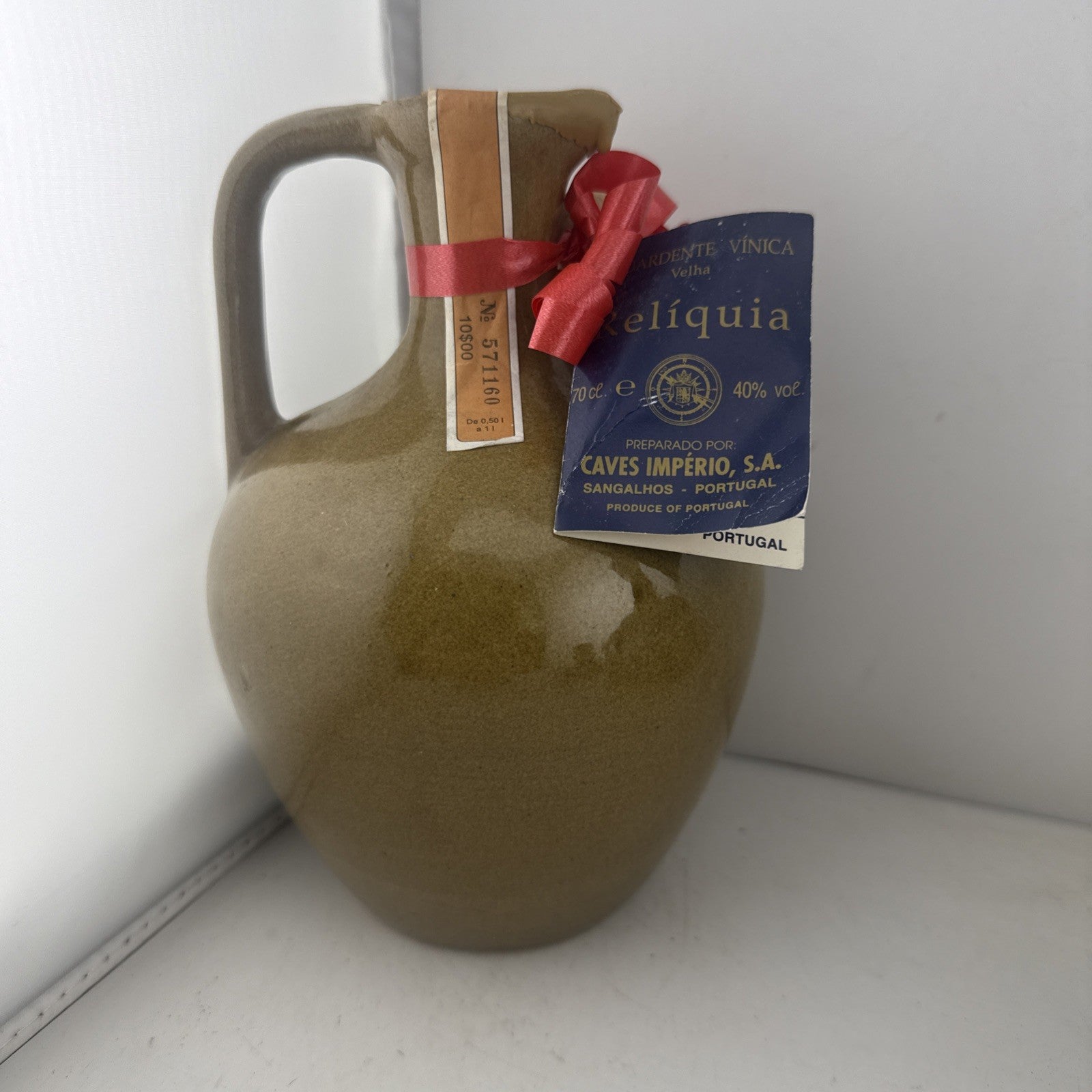 Reliquia Aguardente Vinica Velha Ceramic Jug 70cl Portugal Caves Imperio Brandy