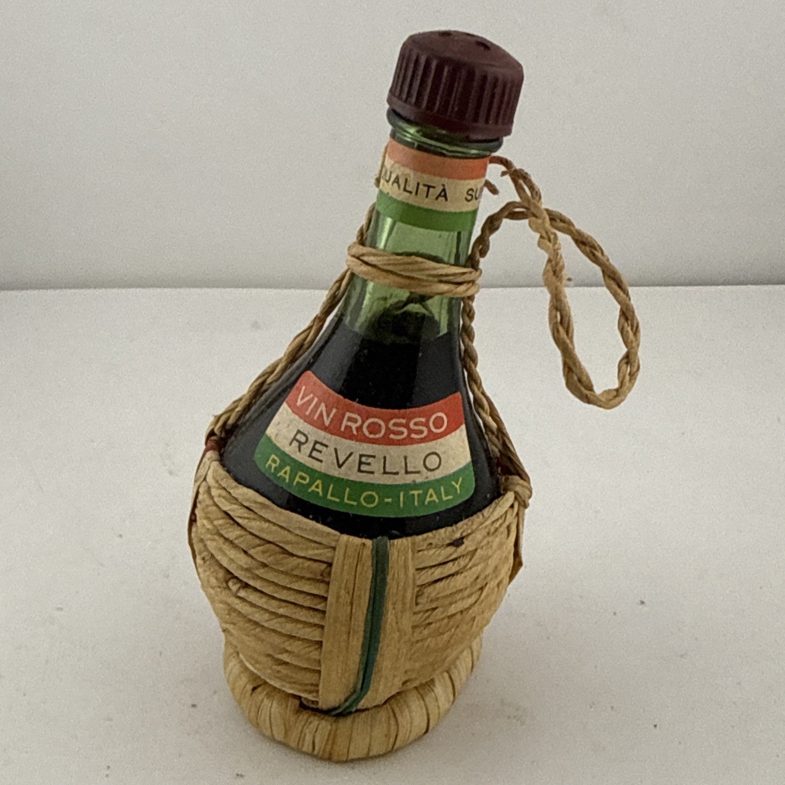 Vintage Revello Vin Rosso Miniature Straw Fiasco Bottle Rapallo Italy