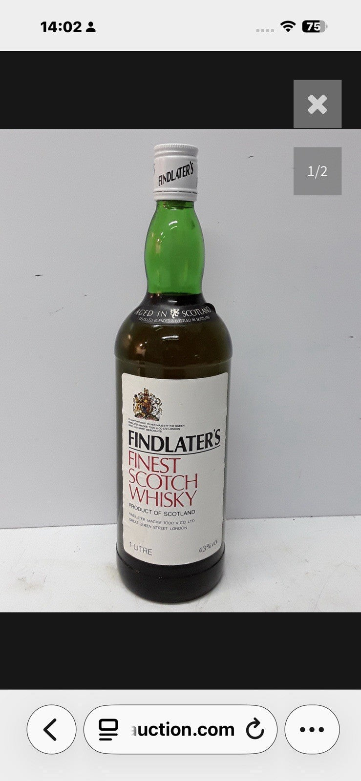 Findlater’s Finest Scotch Whisky 1 Litre 43% Vintage Bottle c.1980s