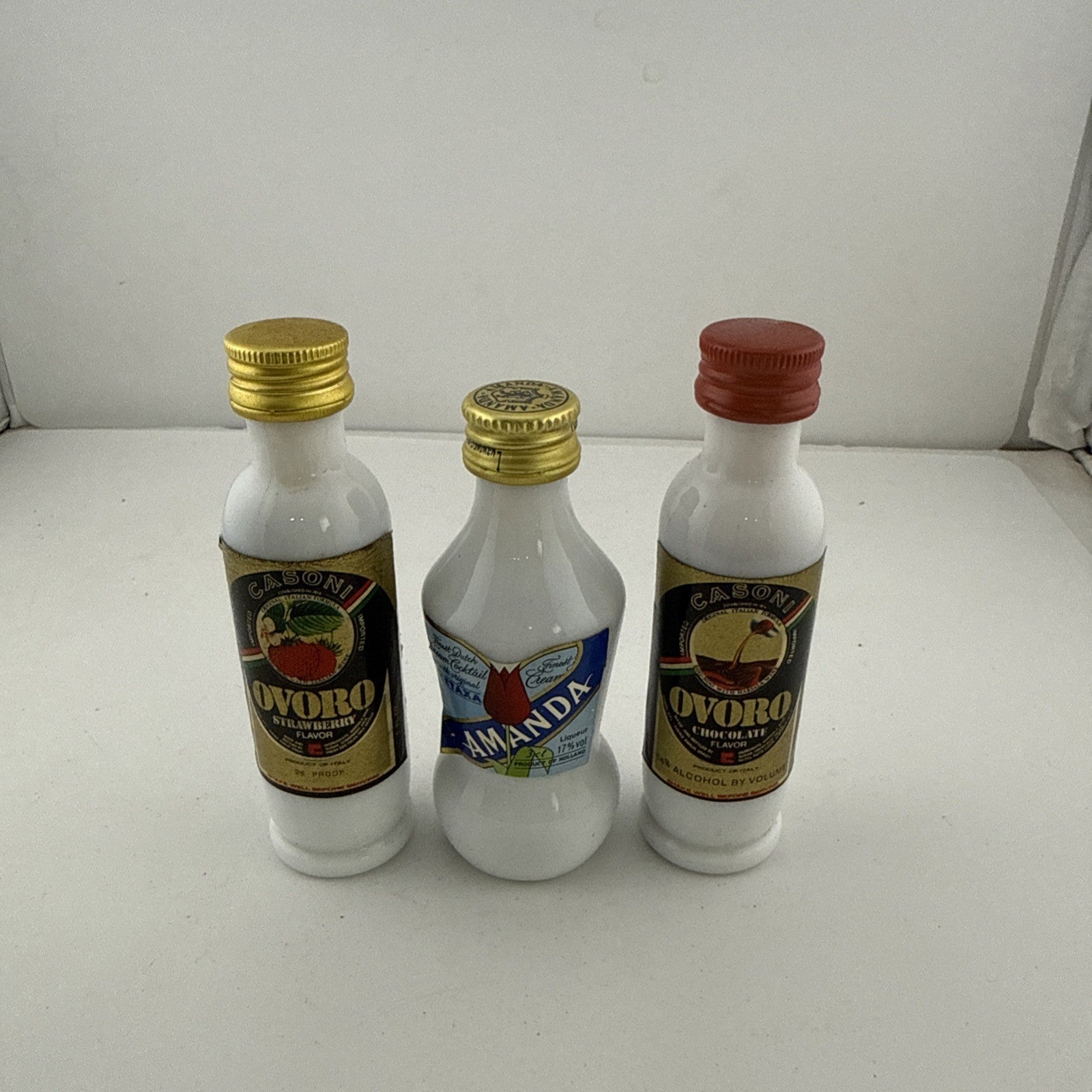 Vintage 1980s Casone Ovoro & Amada Liqueur Miniatures White Bottle Set 5cl