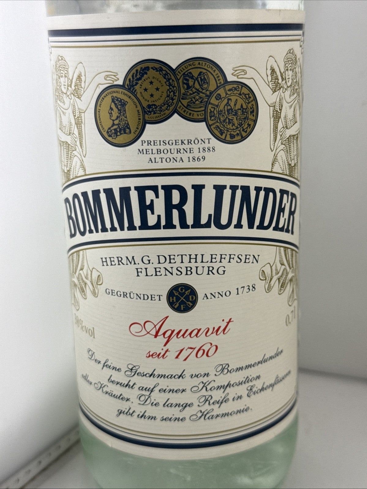 Bommerlunder Aquavit 70cl 38% Vol German Caraway Spirit Flensburg