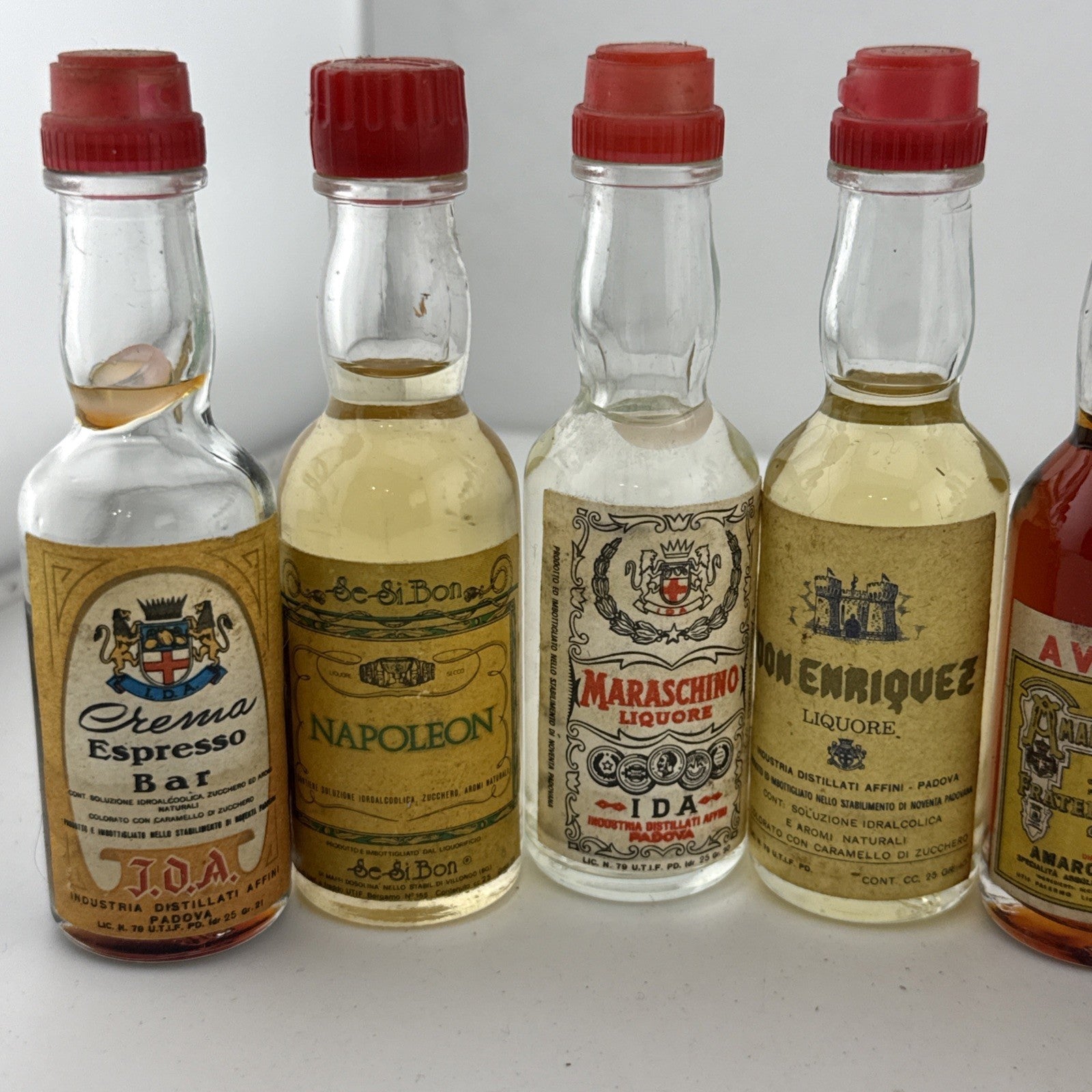 Vintage Italian Liqueur Miniatures Set I.D.A Averna Maraschino Bitter 1960s/70s