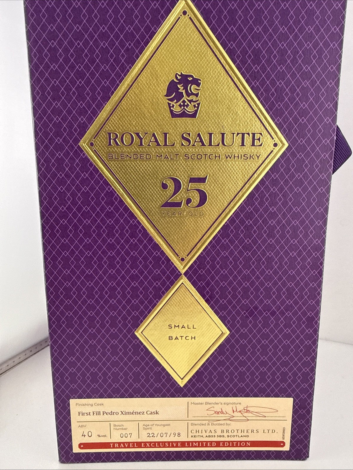 Royal Salute 25 Year PX Cask Batch 007 Travel Exclusive Boxed