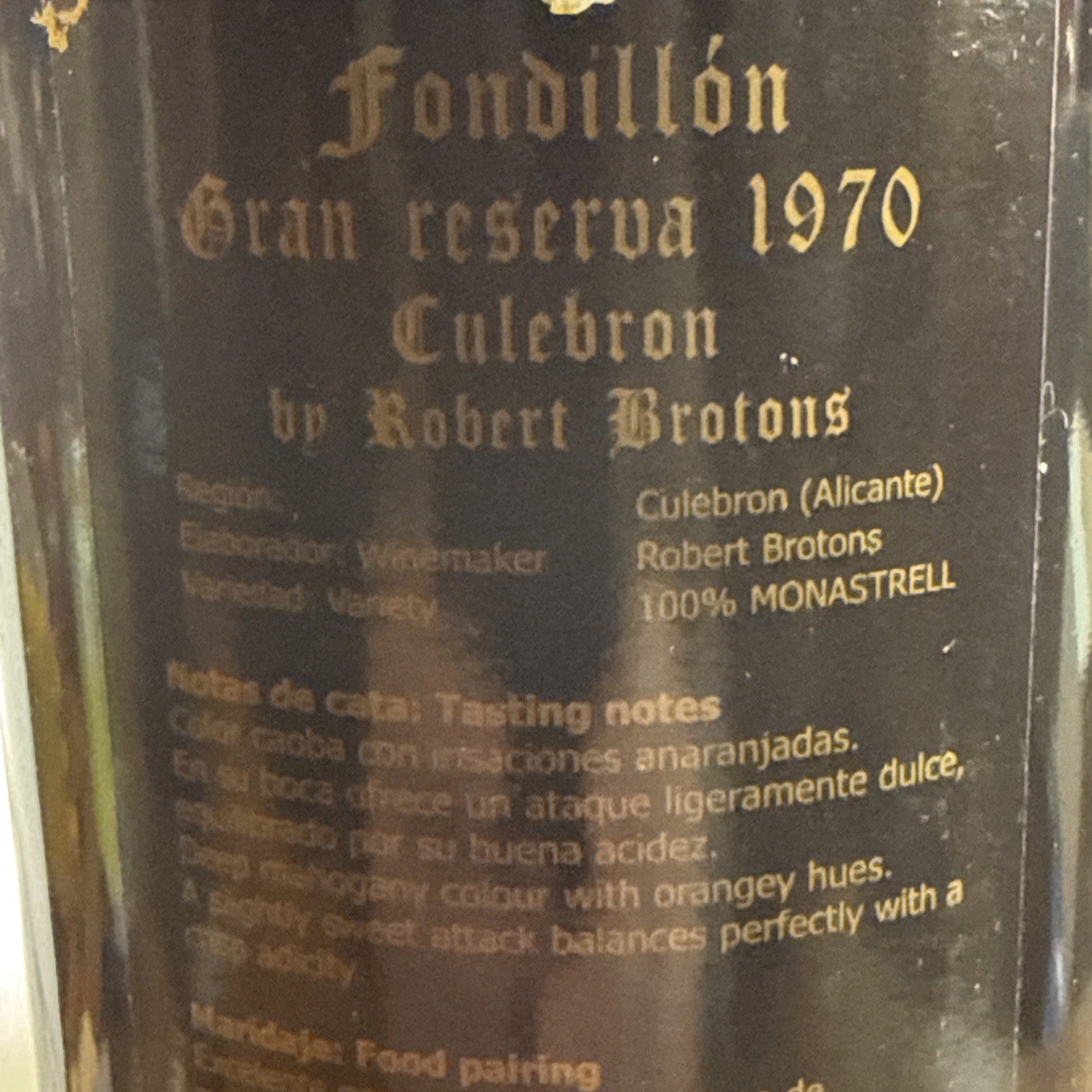 Fondillon Culebron 1970 Gran Reserva Alicante Robert Brotons 75cl