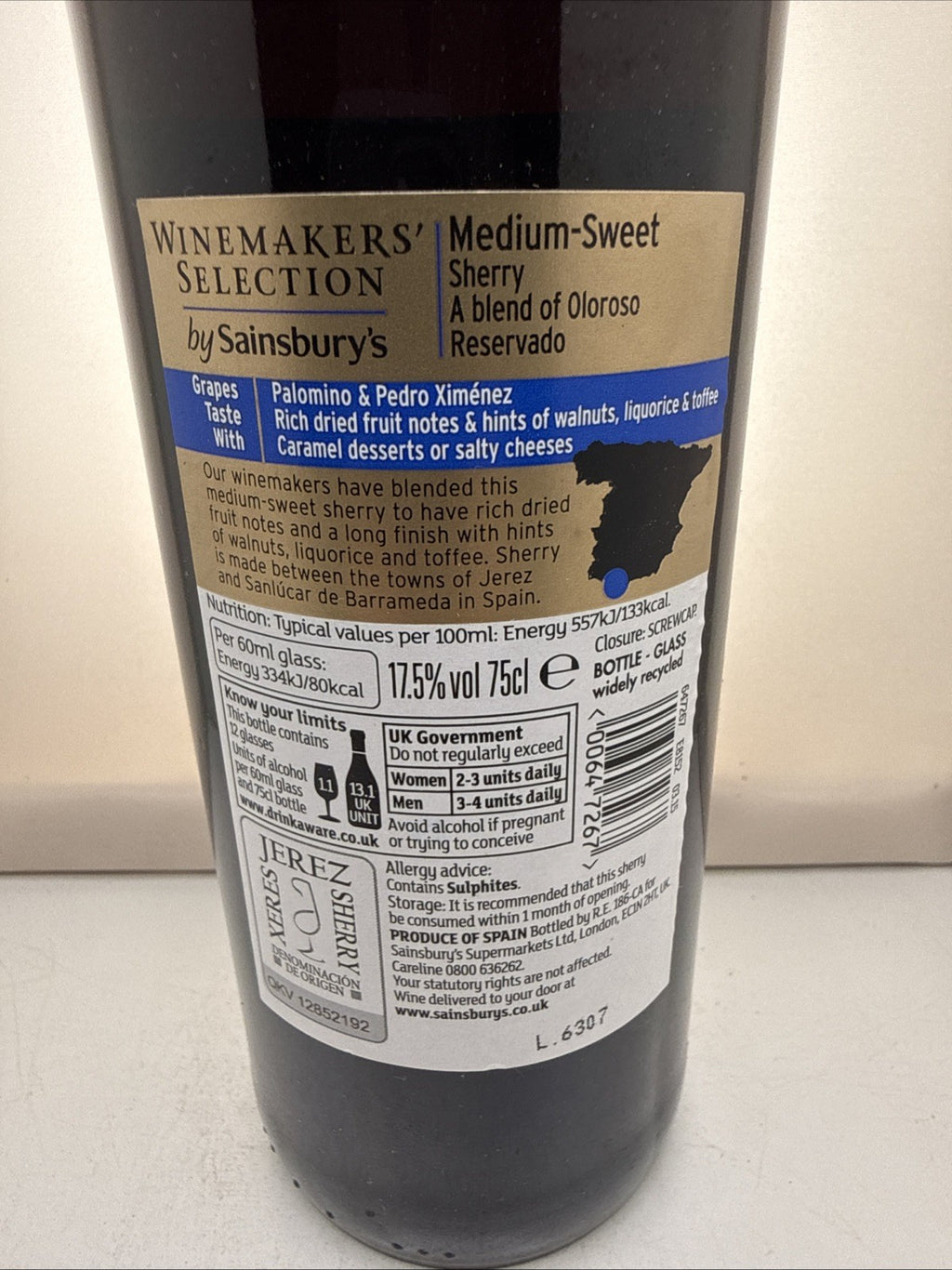 Sainsburys Medium Sweet Sherry Oloroso Reservado Jerez Spain 75cl