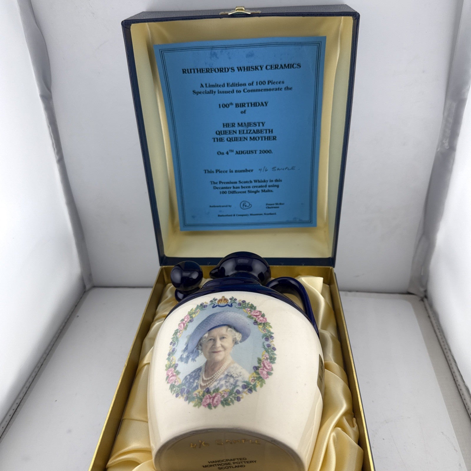 Rutherford’s Queen Mother 100 Malts Whisky Decanter 4/6 Sample Boxed 70cl